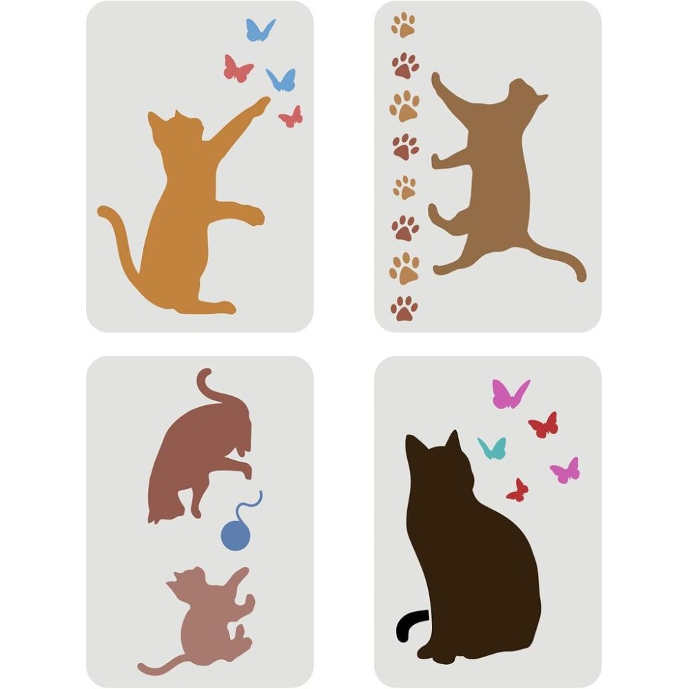 Board Game Template - 4 pochoirs chat papillon 11,7x8,3 pouces