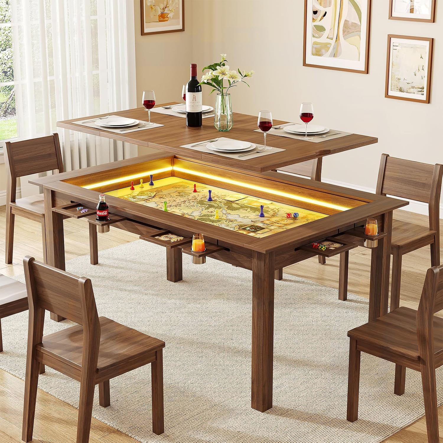 Board Game Cafe - Table de jeu en noyer avec