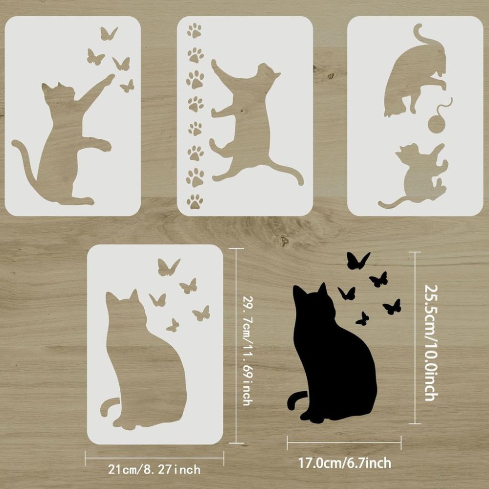 4 pochoirs chat papillon 11,7x - Board Game Template avis et prix