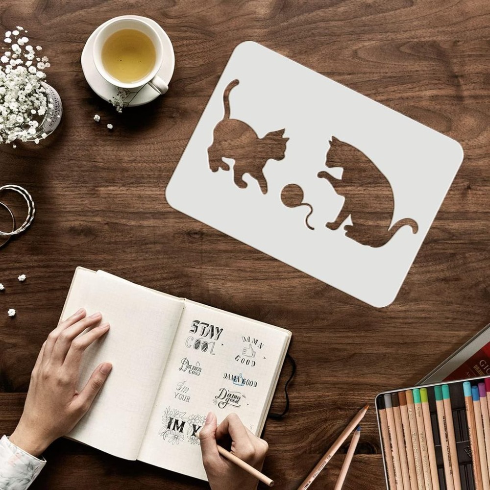 4 pochoirs chat papillon 11,7x - Board Game Template avis et prix