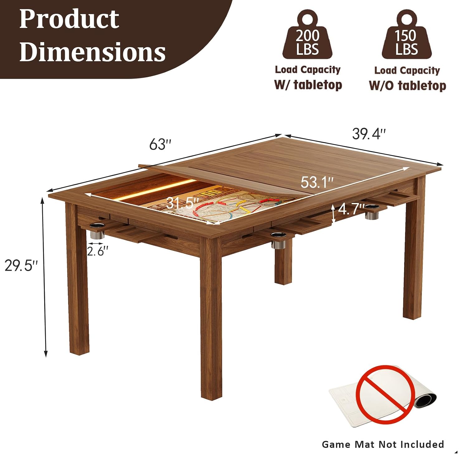 Table de jeu en noyer avec écl - Board Game Cafe avis et prix